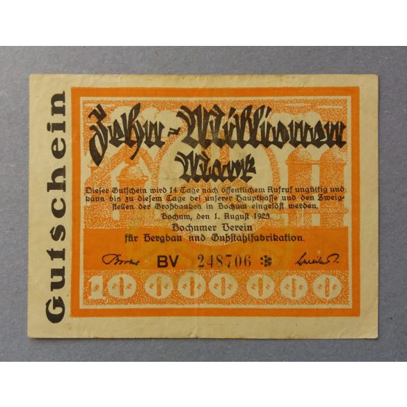 Germany Bochum 10 million Mark 1923 VF