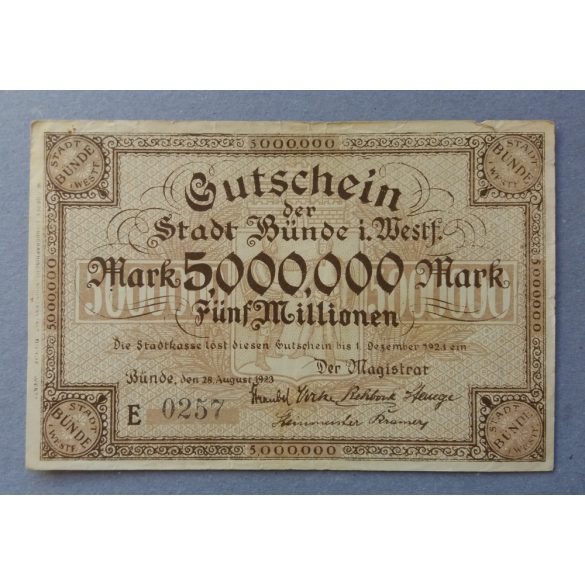 Germany Bünde 5 million Mark 1923 F