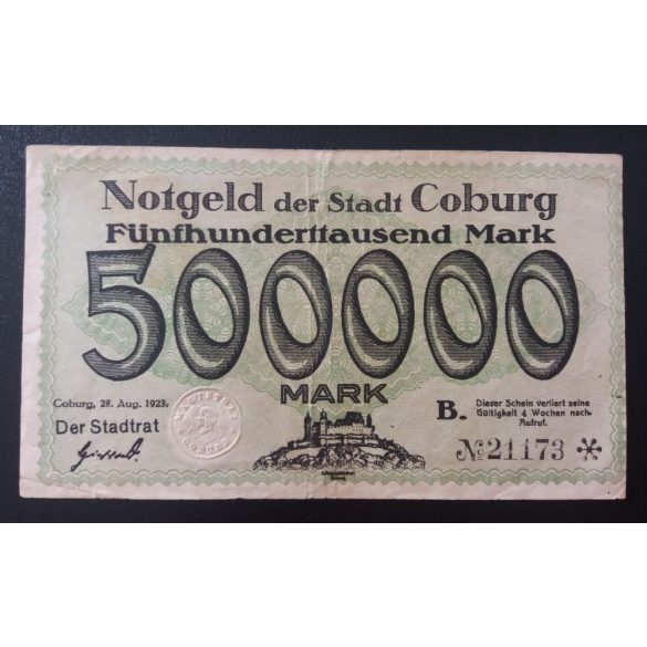 Germany Coburg 500000 Mark 1923 F