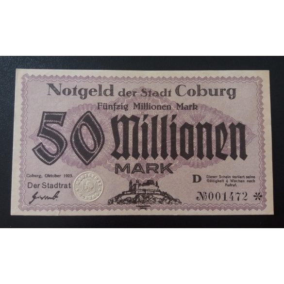 Germany Coburg 50 million Mark 1923 XF-