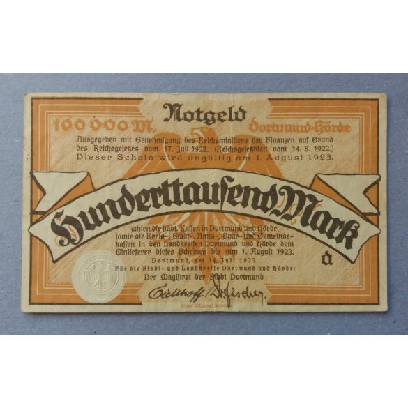 Németország Dortmund 100000 Mark 1923 VF