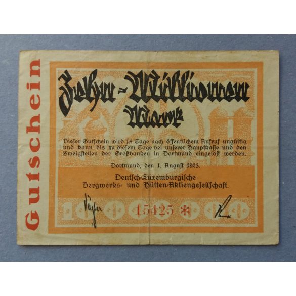 Germany Dortmund 10 million Mark 1923 VF-