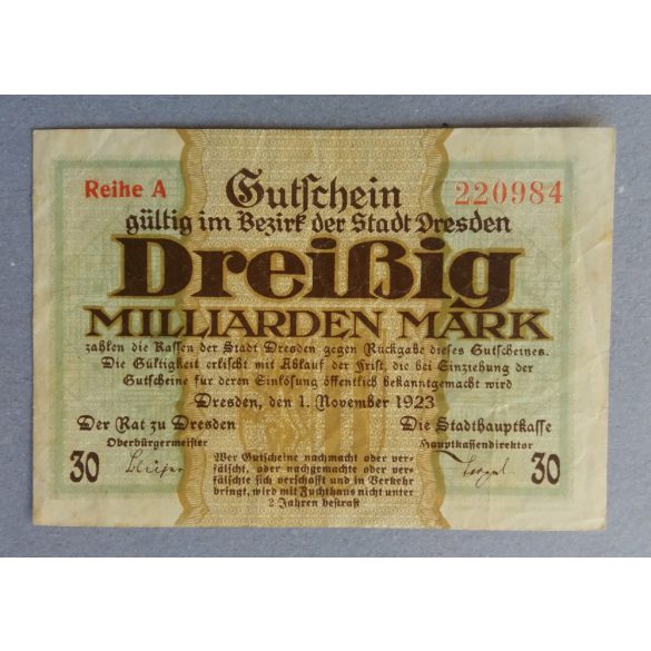 Germany Dresden 30 billion Mark 1923 F