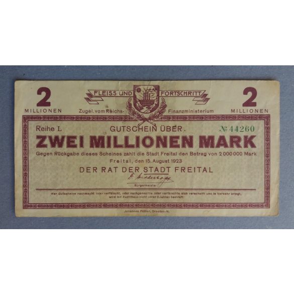 Németország Freital 2 millió Mark 1923 VF