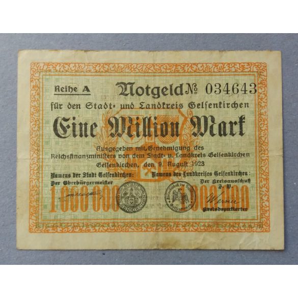 Germany Gelsenkirchen 1 million Mark 1923 F+