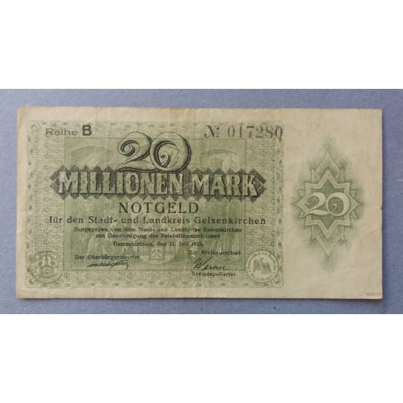 Germany Gelsenkirchen 20 million Mark 1923 F