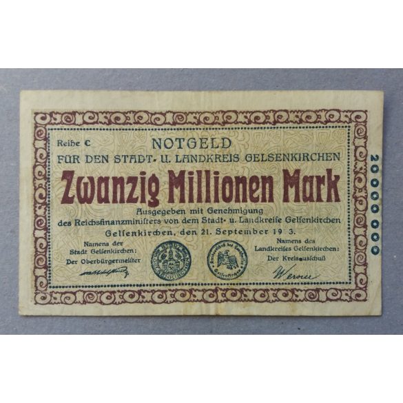 Germany Gelsenkirchen 20 million Mark 1923 VF-