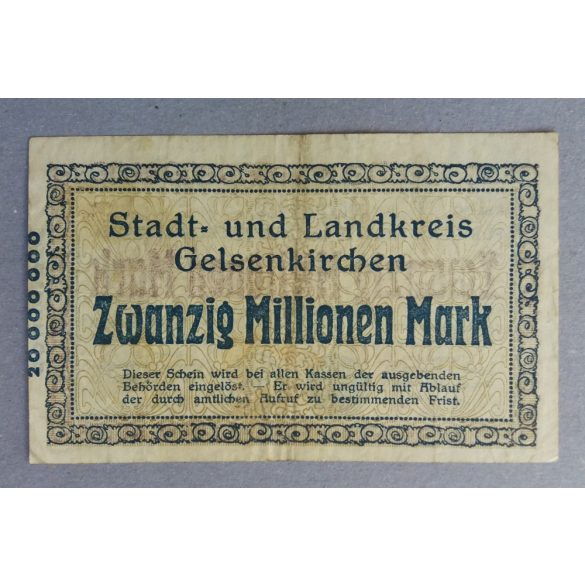 Németország Gelsenkirchen 20 millió Mark 1923 VF-