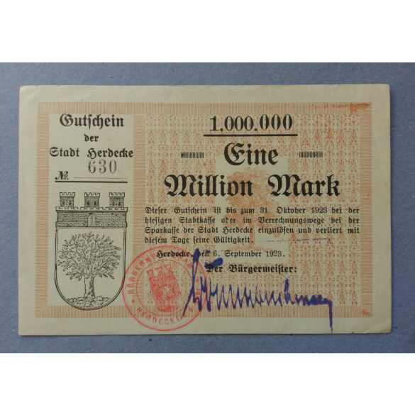 Germany Herdecke 1 million Mark 1923 XF+