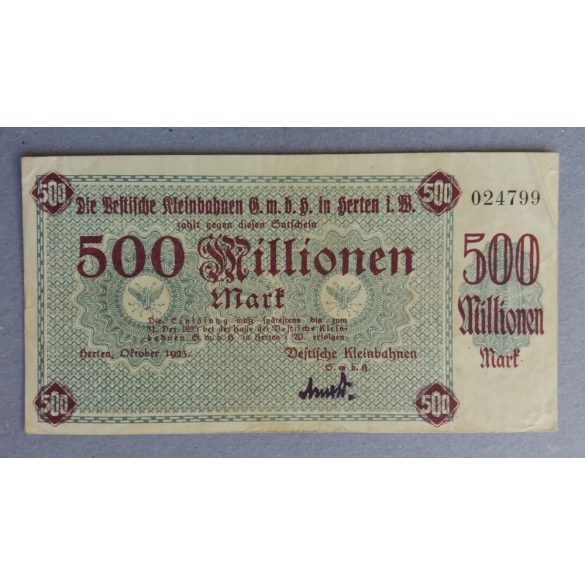 Németország Herten 500  millió Mark 1923 VF