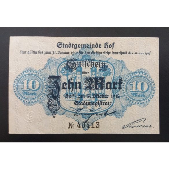 Németország Hof 10 Mark 1918 XF