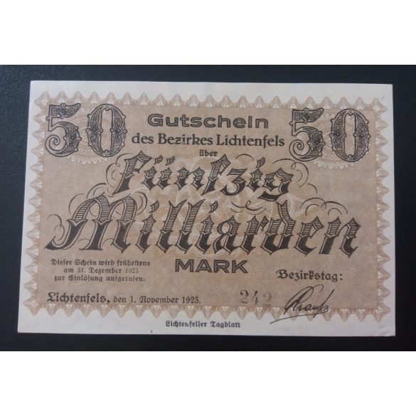 Németország Lichtenfels 50 milliárd Mark 1923 AUNC