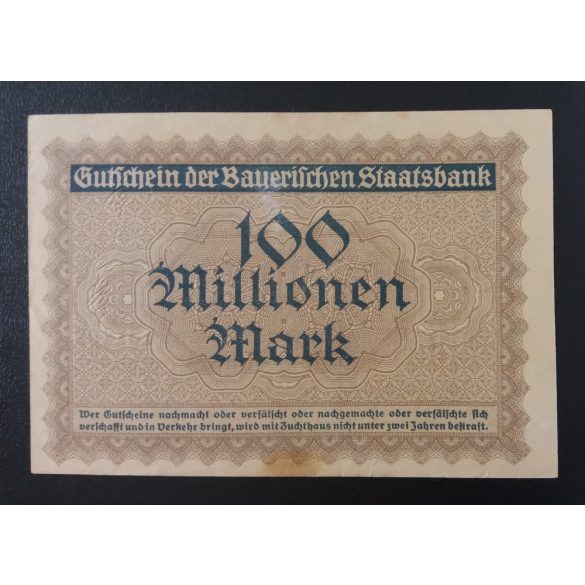 Germany Munchen 100 million Mark 1923 XF+