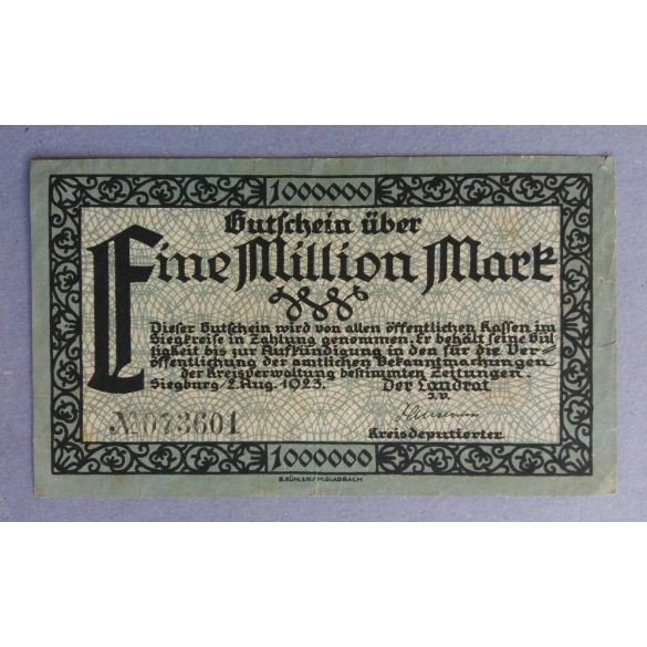 Germany Siegburg 1 million Mark 1923 VF