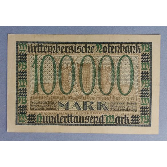 Németország Stuttgart 100000 Mark 1923 VF+
