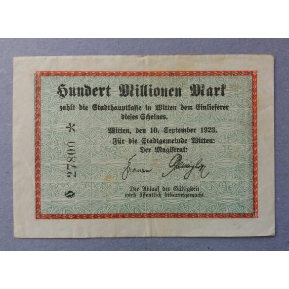 Germany Witten 100 million Mark 1923 XF-