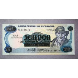 Nicaragua 500000 Cordobas 1990 UNC Overstamped 