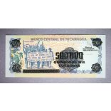 Nicaragua 500000 Cordobas 1990 UNC Overstamped 