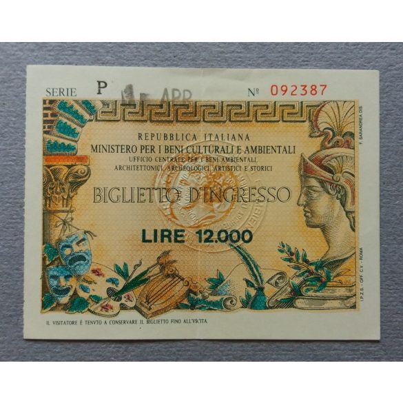 Italy 12000 Lire ticket for archaeological sites