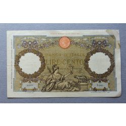 Italy 100 Lire 1926 missing corner, replaced by gluing 