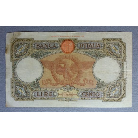 Italy 100 Lire 1926 missing corner, replaced by gluing 