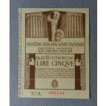Italy 5 Lire 1937 ticket for fine arts antiques