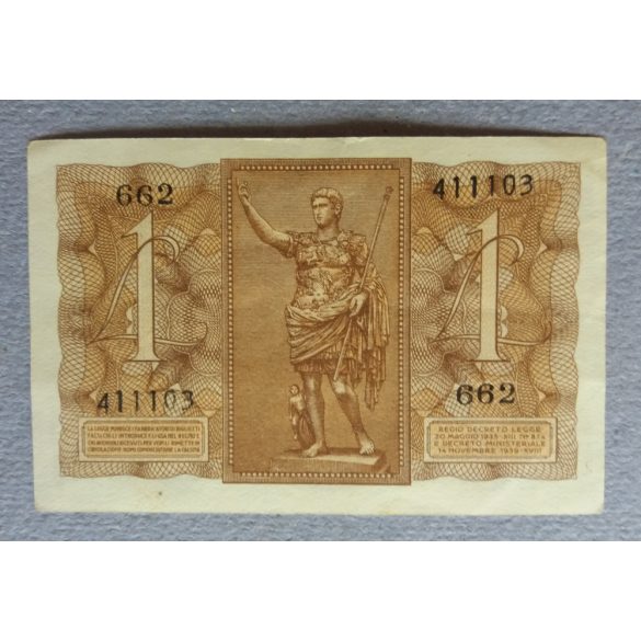 Italy 1 Lire 1939 VF+