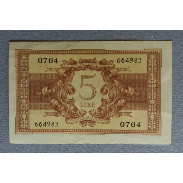 Italy 5 Lire 1944 VF+