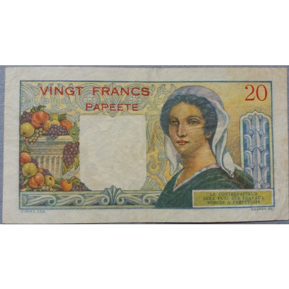 Tahiti Papeete 20 Francs 1963 F+