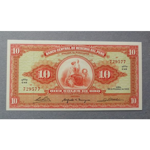 Peru 10 Soles de oro 1965 Unc