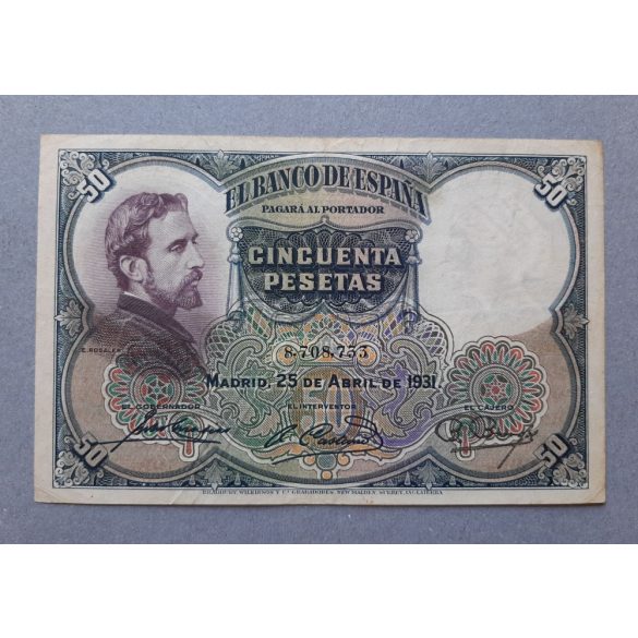 Spanyolország 50 Pesetas 1931 XF-