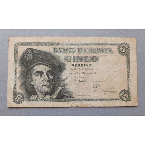 Spain 5 Pesetas 1948 F-