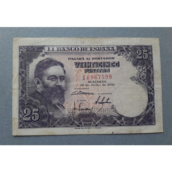 Spanyolország 25 Pesetas 1954 F+