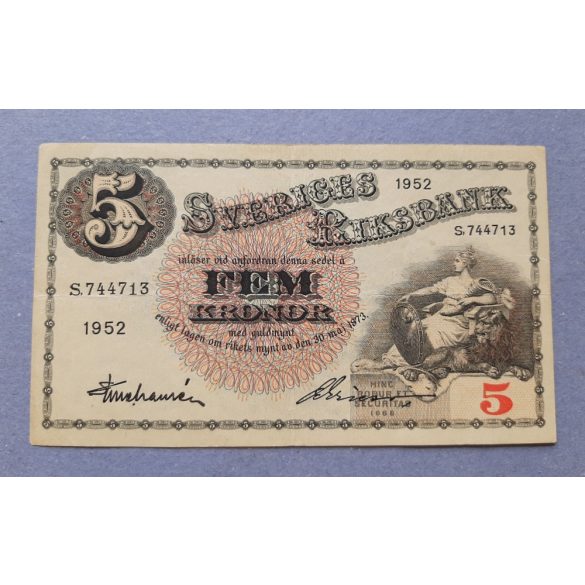 Svédország 5 Kronor 1952 VF+