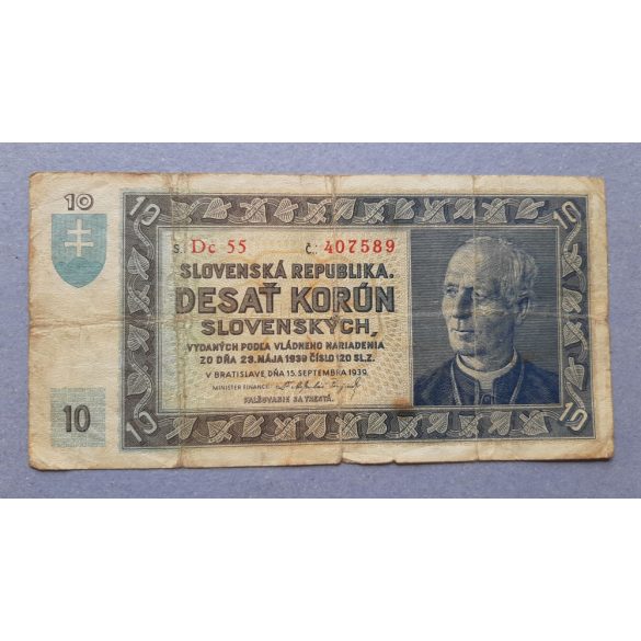 Slovakia 10 Korun 1939 VG