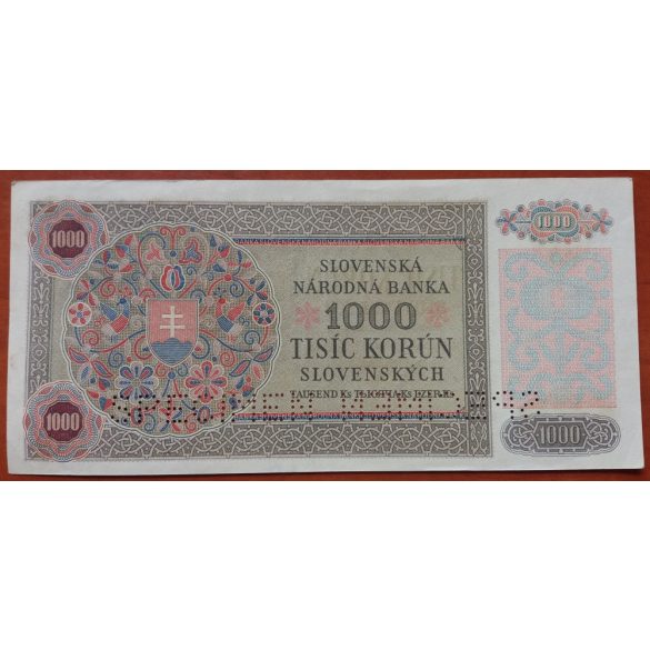 Szlovákia 1000 Korona 1940 Csehszlovák bélyeggel Specimen XF+