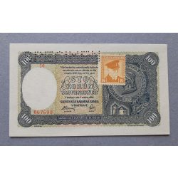   Szlovákia 100 Korun 1940 Specimen UNC csehszlovák bélyeggel