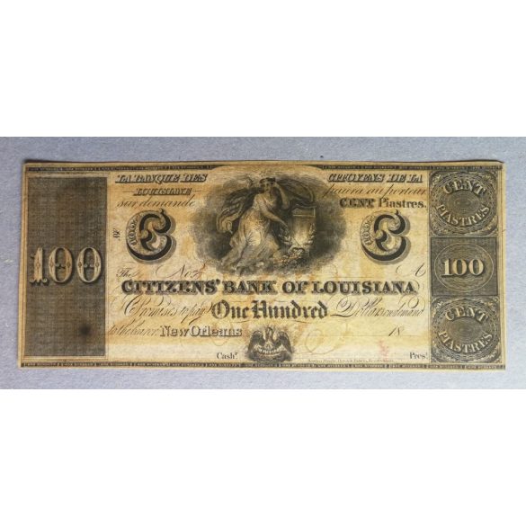 USA Confederate States of America Louisiana New Orleans Citizens Bank 100 dollars aUNC+ original