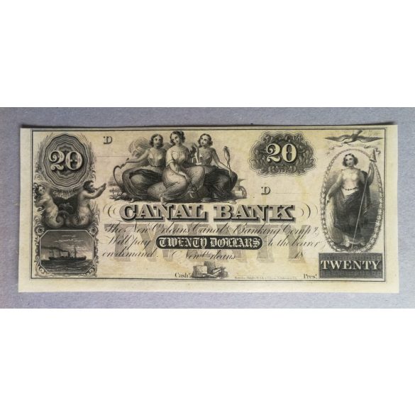 USA Confederate States of America Louisiana New Orleans Canal Bank 20 dollars UNC original