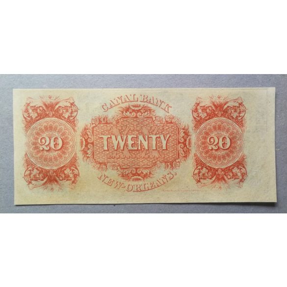 USA Confederate States of America Louisiana New Orleans Canal Bank 20 dollars UNC original