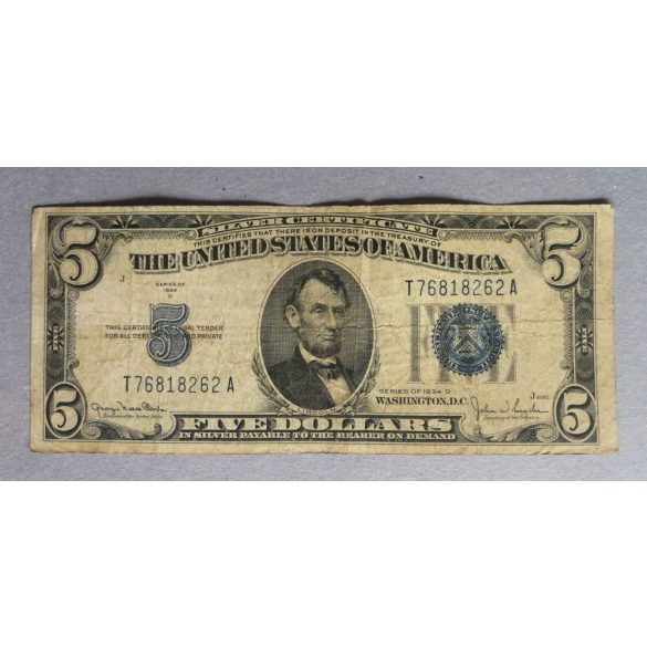 USA 5 Dollars silver certificate 1934 F