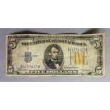 USA 5 Dollars North Africa silver certificate 1934 F