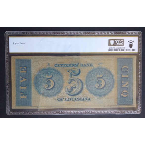 USA Louisiana New Orleans Citizen Bank 5 Dollars 1850-60 Unc PCGS 64