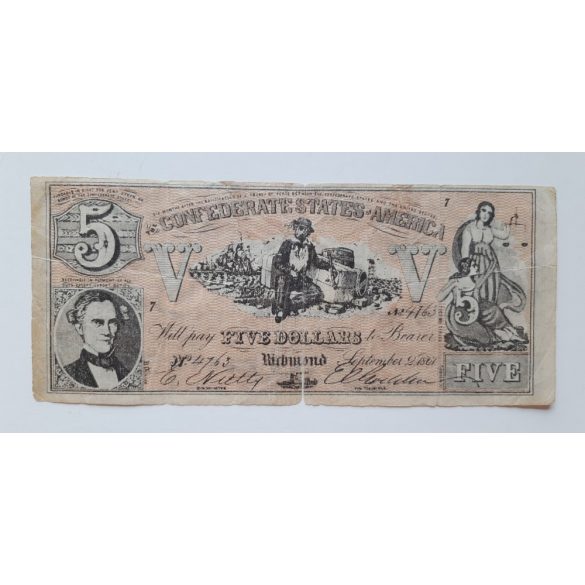 Usa Confederate States 5 Dollars 1861 VG counterfeit