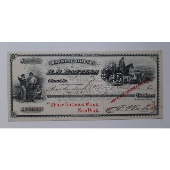 Usa check till 10 Dollars Banking House R.S.Battles Pennsylvania XF