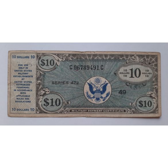 Usa 10 Dollars 1947-51 Military Payment Certificate F