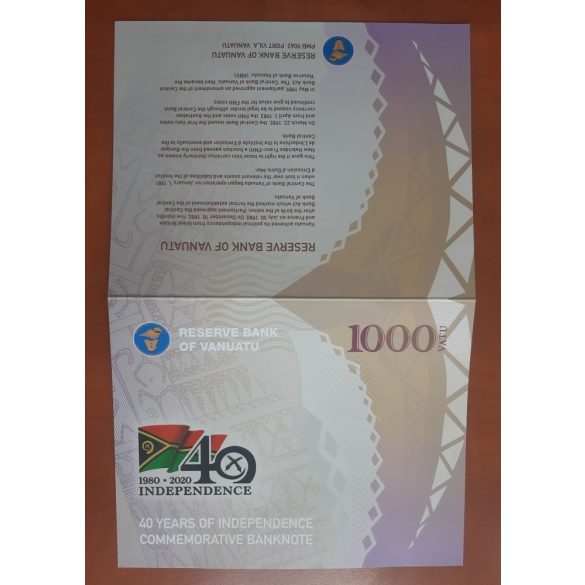 Vanuatu 1000 Vatu 2020 UNC emlék 40 éves függetlenség díszcsomagban