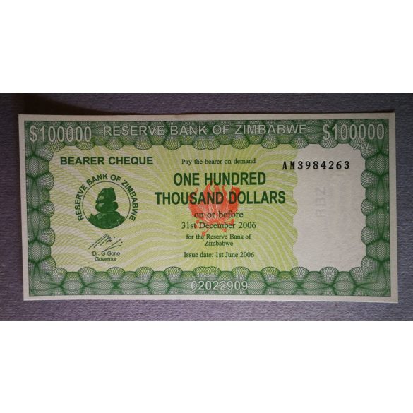 Zimbabwe 100000 Dollars 2006 UNC