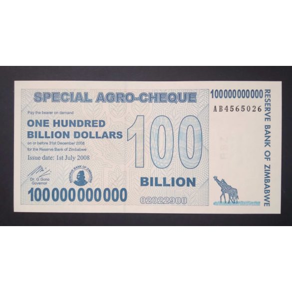 Zimbabwe 100 milliárd Dollar 2008 UNC 