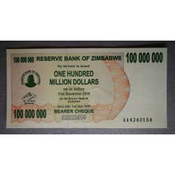 Zimbabwe 100 Million Dollars 2008 aUNC